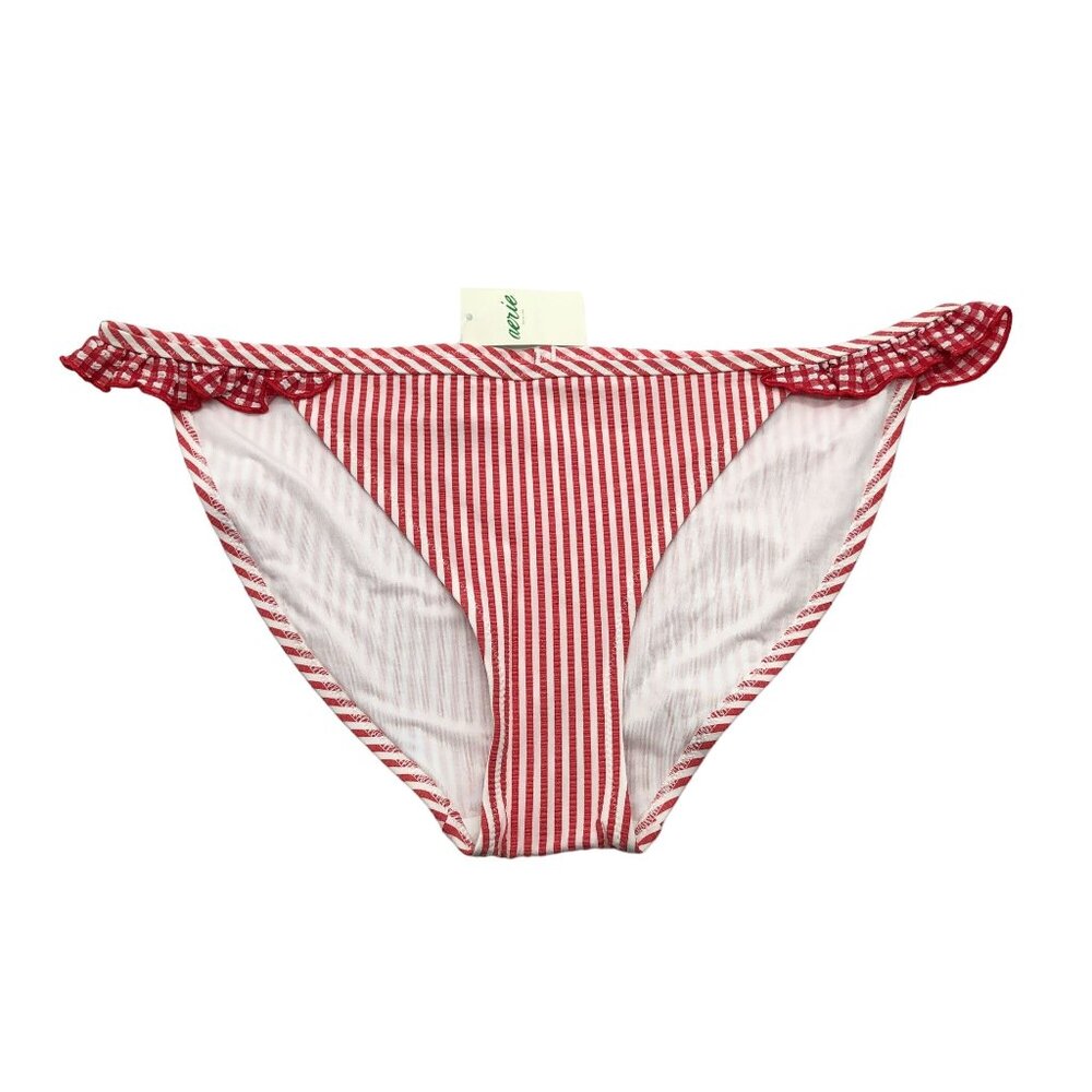 Aerie Swim Bikini Bottom Hipster Brief Seersucker Ruffle Striped Red White S